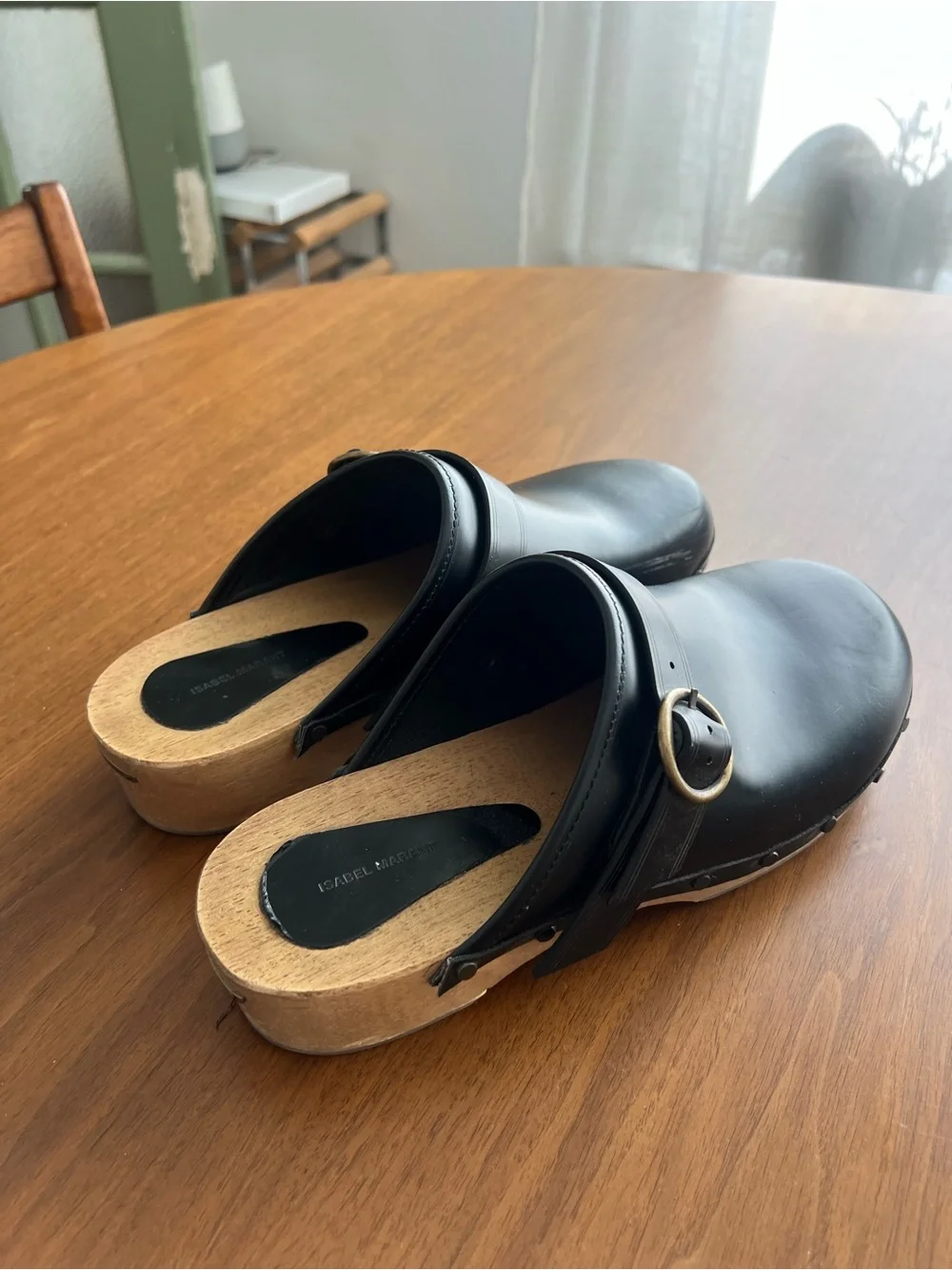 Isabel Marant Black Leather Buckle Clogs with Wood Sole - Picture 1 of 3